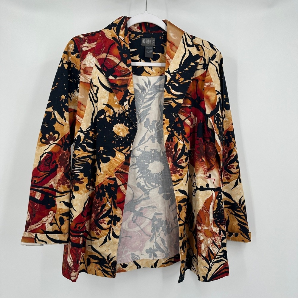 Chicos Additions Womens Boho Eclectic Jacket Size 1 US‎ M Artsy Lightweight